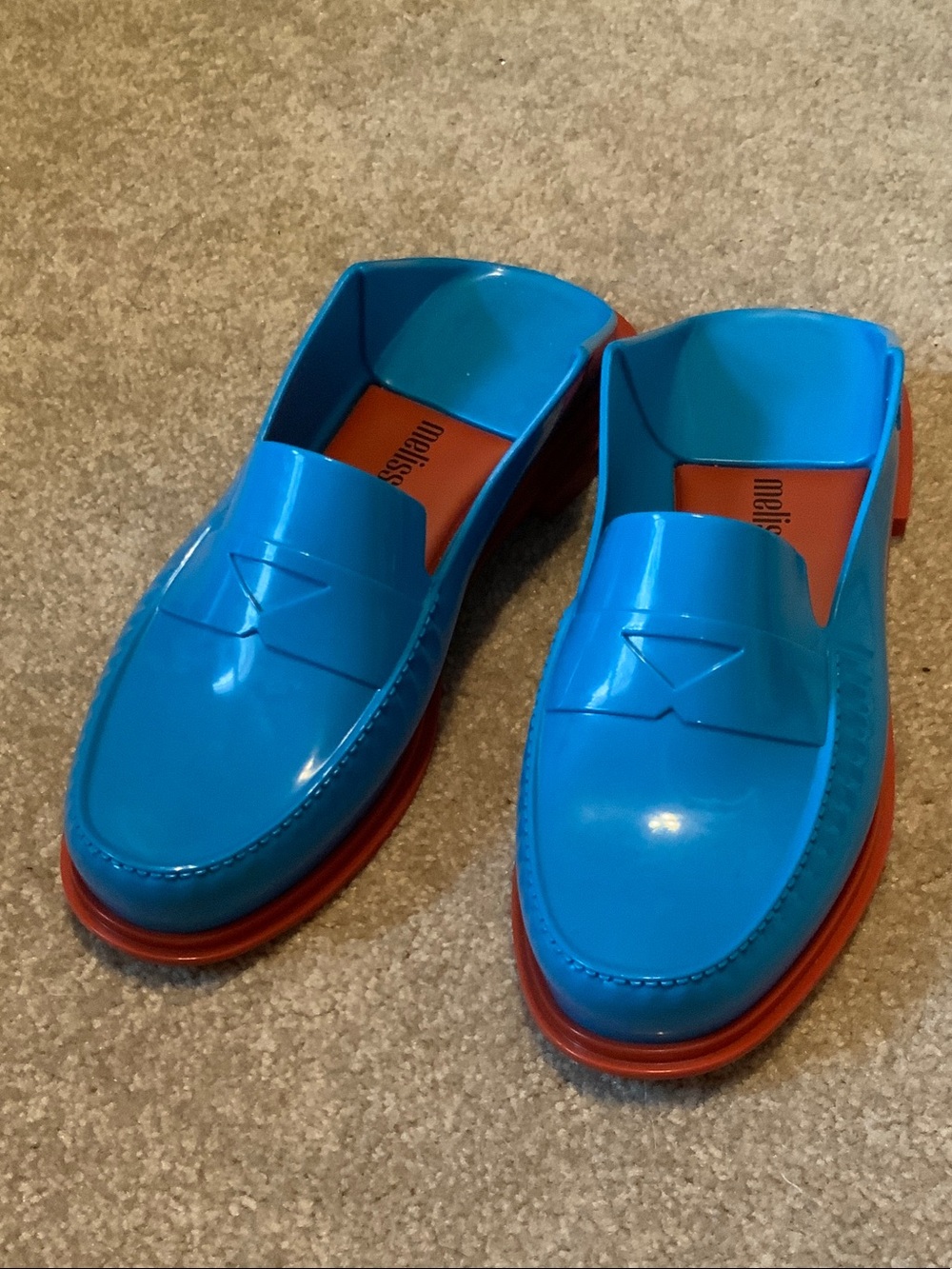 Melissa Bright Blue Slip-On Loafers with Red Soles